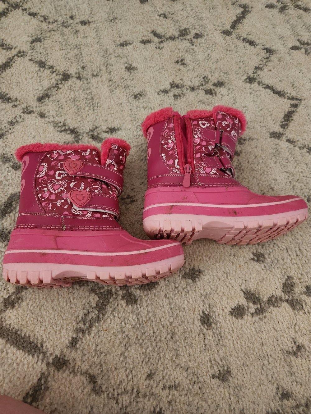 Girls Pink Heart Snow Boots